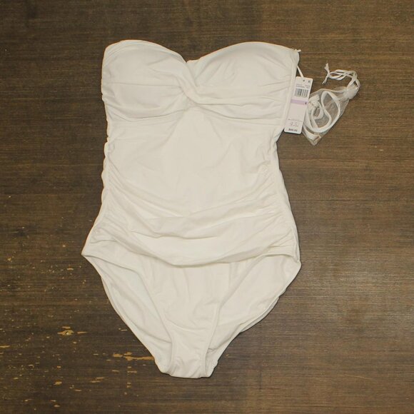 Anne Cole Womens Twist Front Shirred One Piece Swimsuit MYMO00501 White 6 - Picture 1 of 9